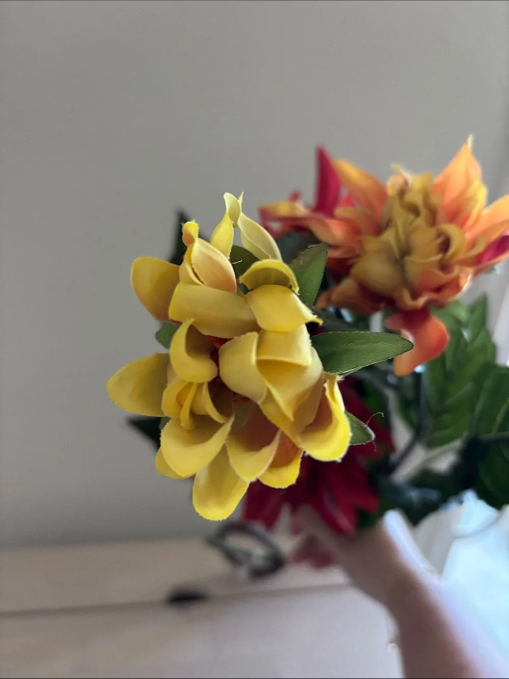 Pottery Barn Artificial Red and Yellow Dahlia Stem